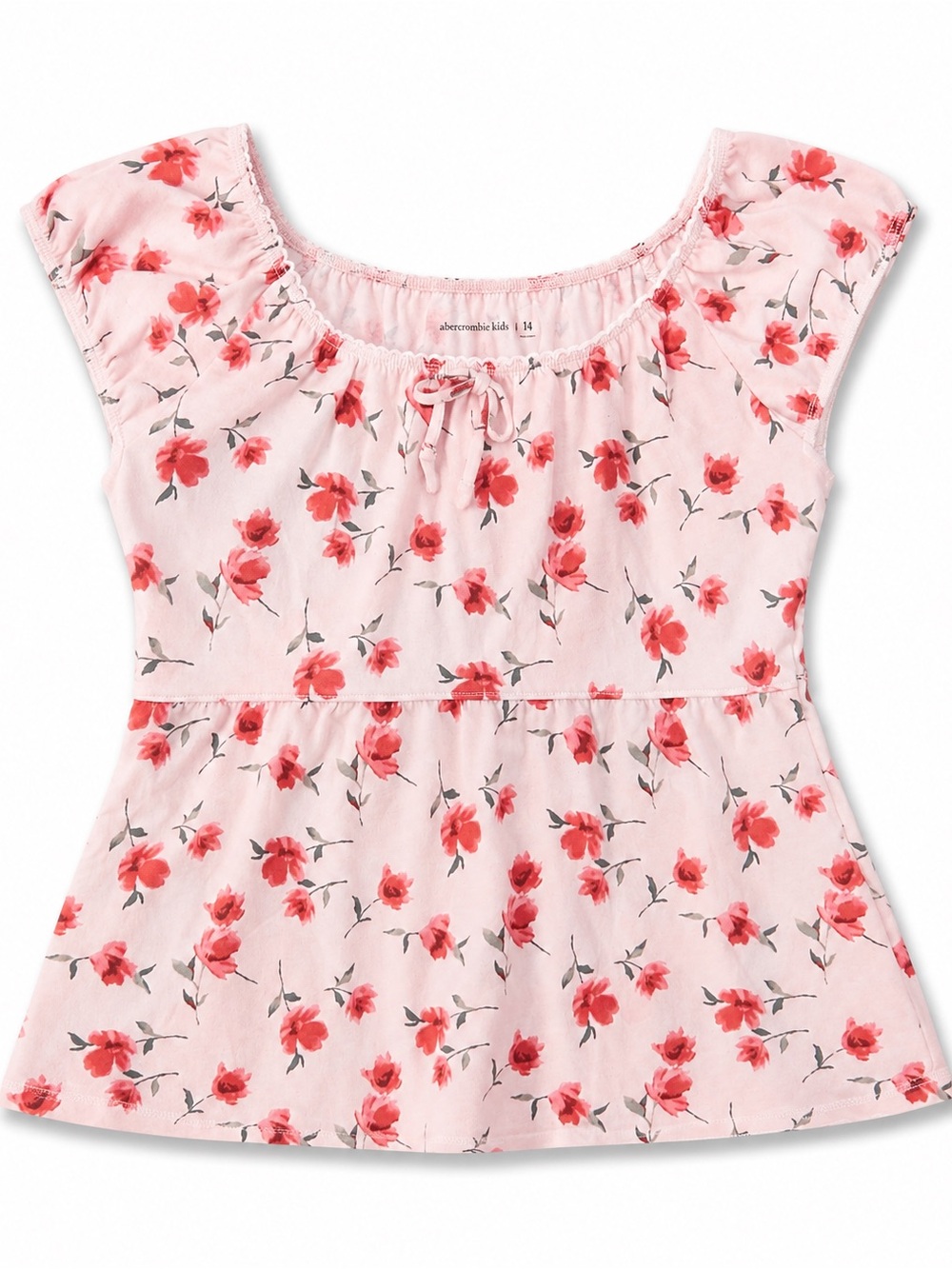 abercrombie kids Pink Floral Peplum Tee with Red Accents